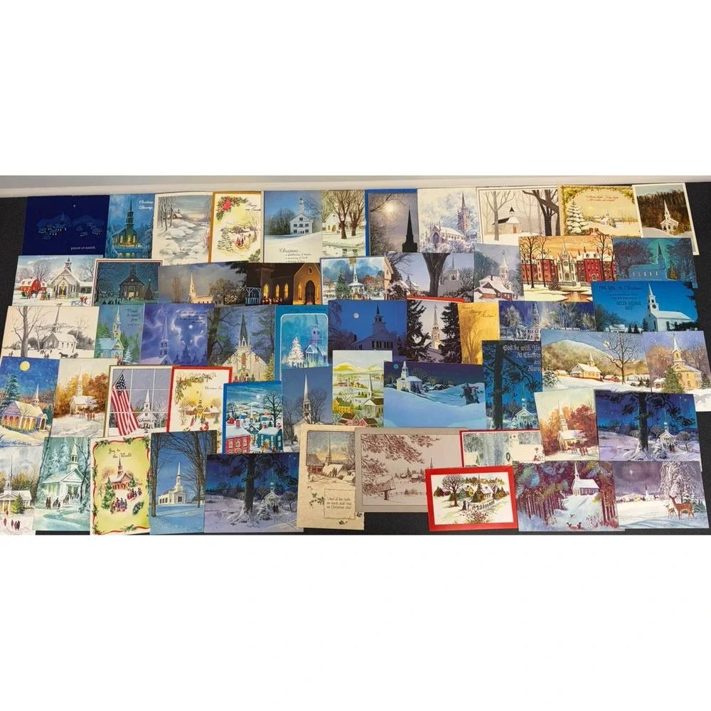Vintage Christmas Cards Fronts ONLY Churches Cathedrals Scrapbooking Crafts 50+